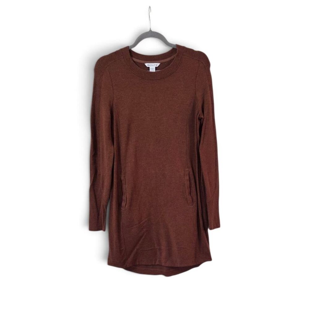 Athleta Womens Balance Brown Long Sleeve Dress Zip Pockets Shift Soft, Small